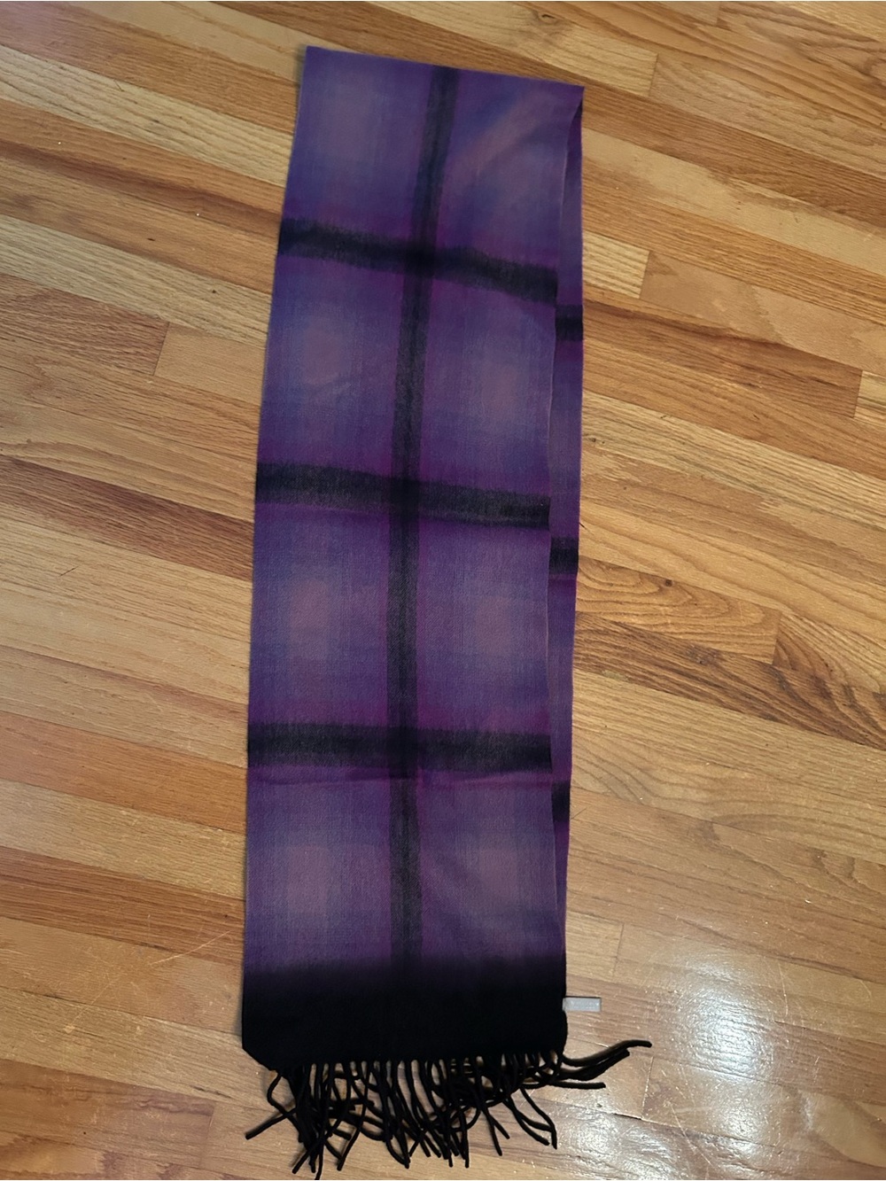 Nordstrom Purple/Black Plaid Fringe Scarf